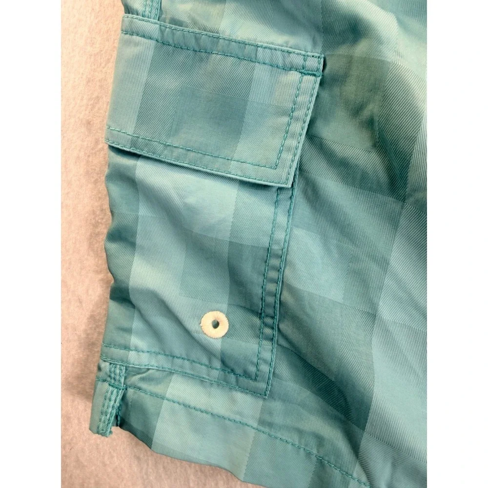 Tommy Bahama Mens Blue Tonal Checkered Cargo Swim Trunks Board Shorts Sz M